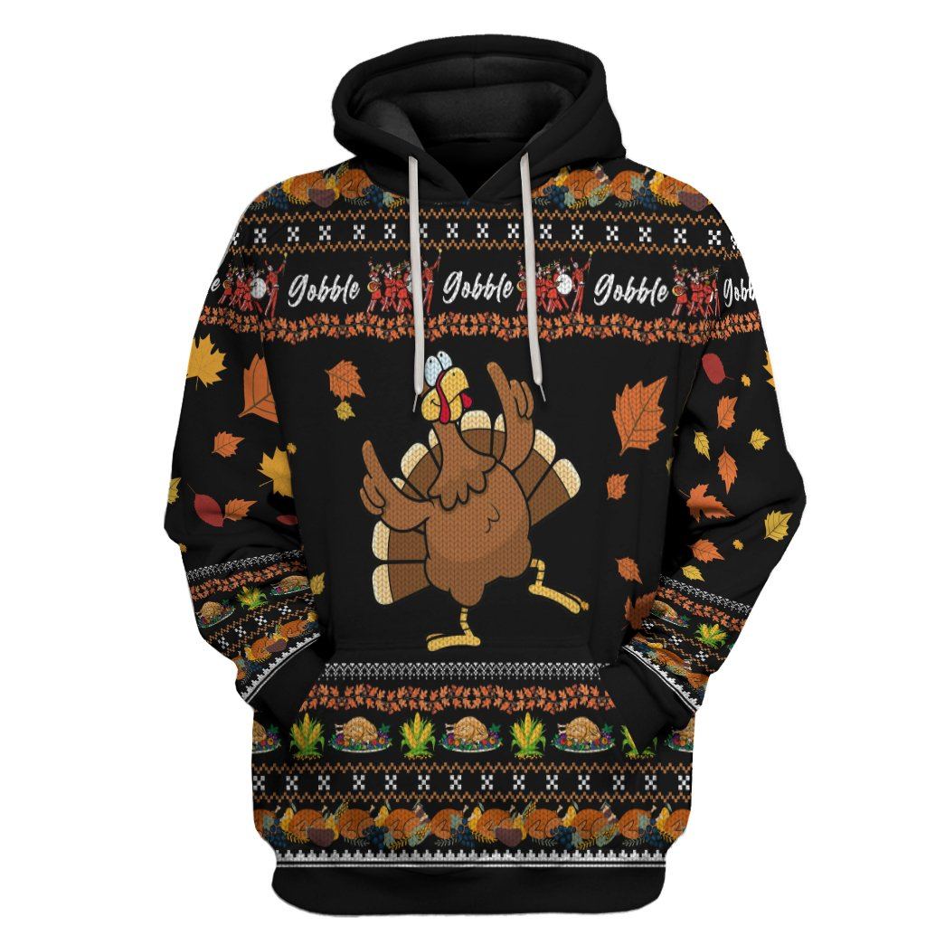 Gearhuman 3D Thanksgiving Turkey Ugly Sweaters Custom Hoodie Apparel GV06108 3D Apparel Hoodie S 
