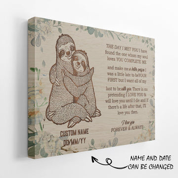 Gearhumans 3D The Day I Met You Sloth Couple Custom Text Canvas