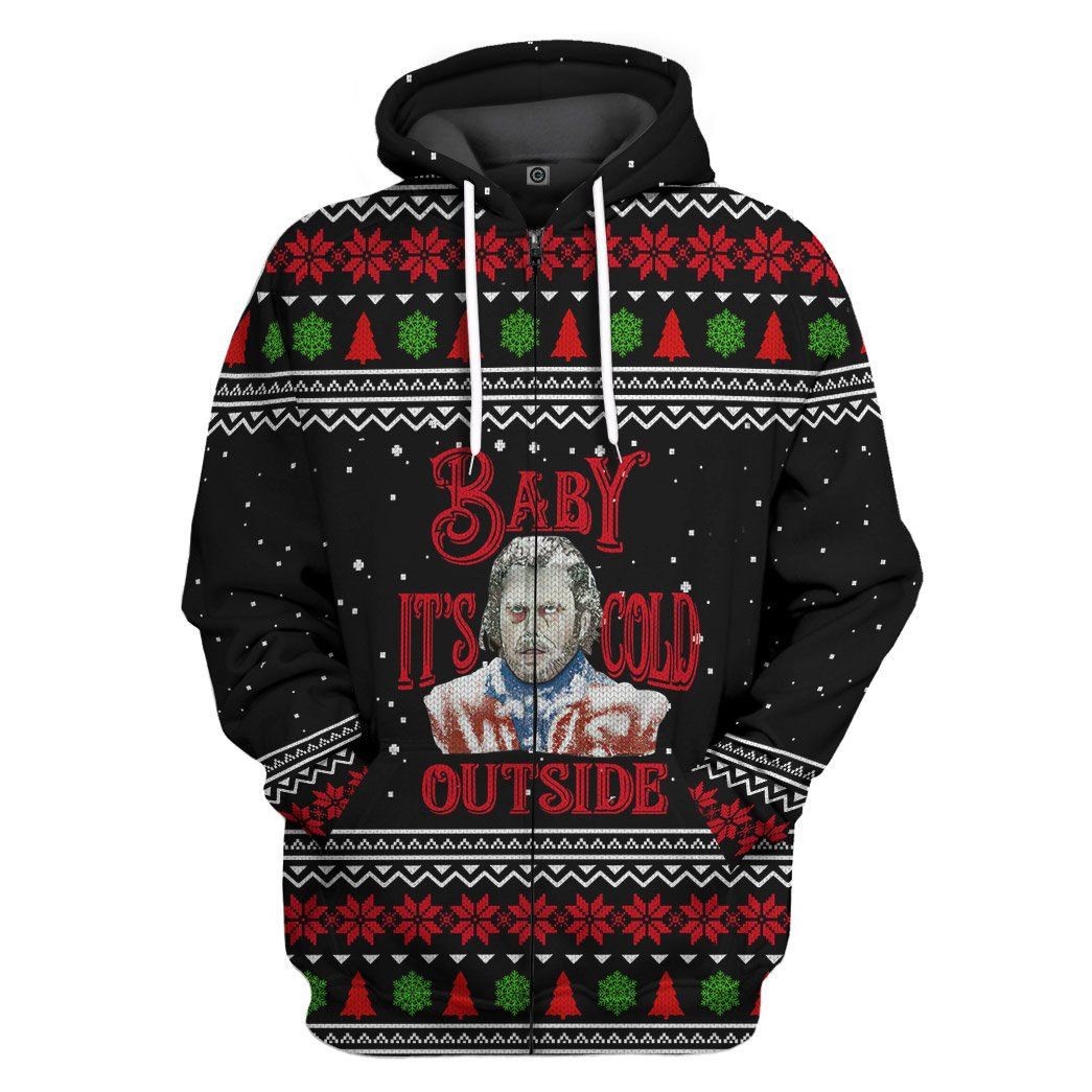 Gearhuman 3D The Shining Baby It's Cold Outside Ugly Christmas Sweater Custom Tshirt Hoodie Apparel GC10114 3D Apparel Zip Hoodie S 