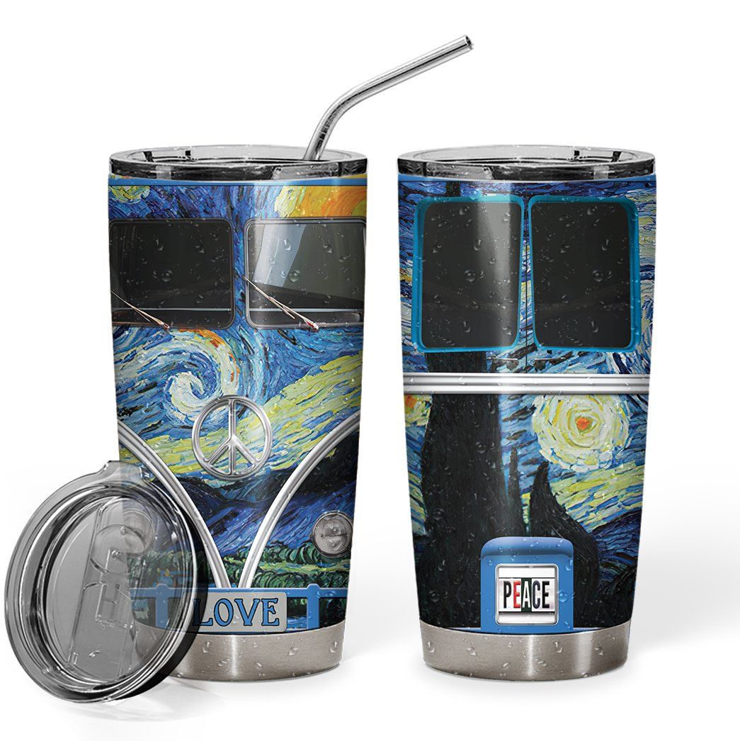 Gearhuman 3D The Starry Night Hippie Van Custom Design Vacuum Insulated Tumbler GV030913 Tumbler 20oz 