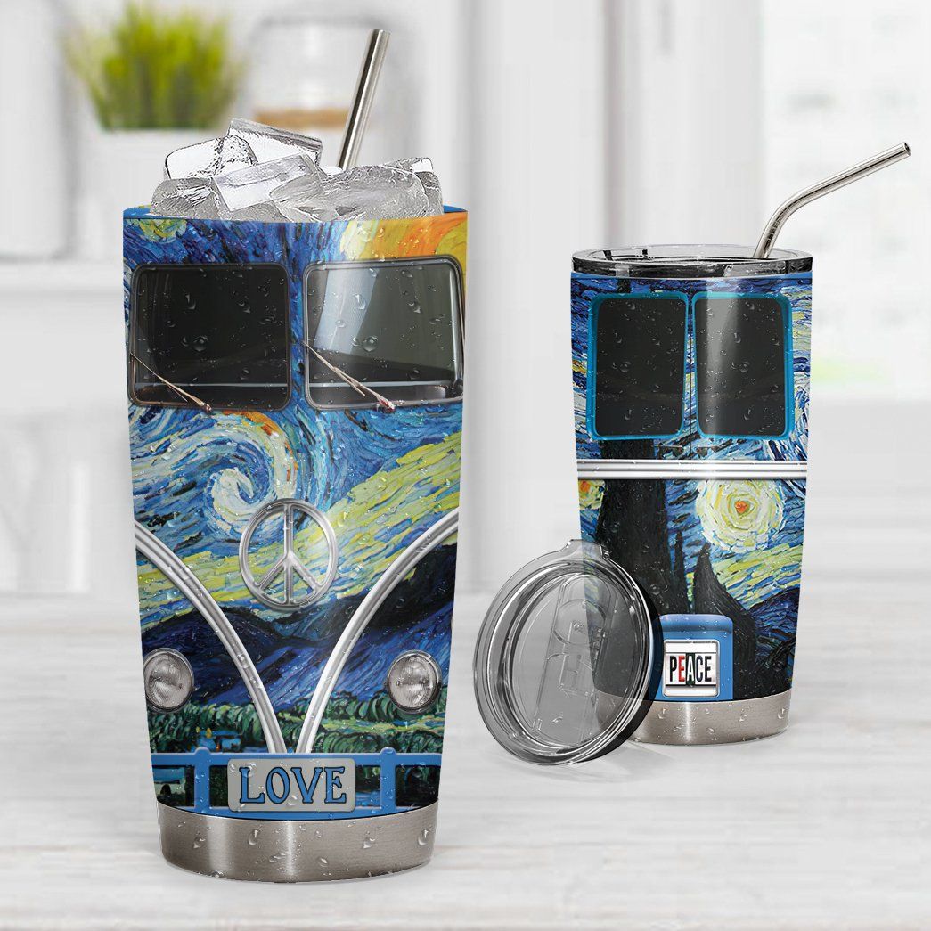 Gearhuman 3D The Starry Night Hippie Van Custom Design Vacuum Insulated Tumbler GV030913 Tumbler 