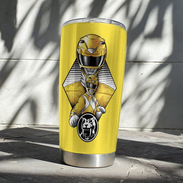 Gearhumans 3D The Yellow MIGHTY MORPHIN Power Ranger Custom Design Vacuum Insulated Tumbler