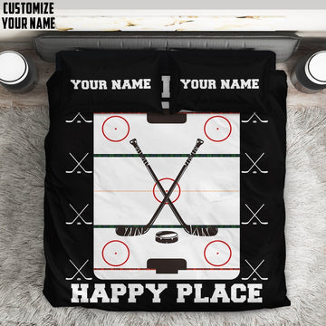 Gearhumans 3D This Is My Happy Place Hockey Custom Name Bedding Set