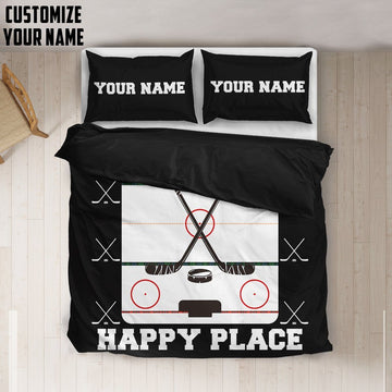 Gearhumans 3D This Is My Happy Place Hockey Custom Name Bedding Set