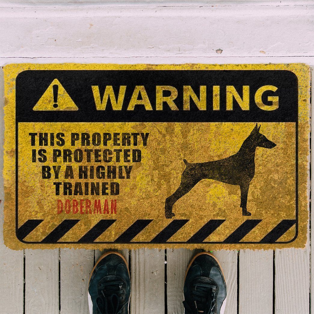 Gearhuman 3D This Property Is Protected By A Highly Trained Doberman Doormat ZK0306212 Doormat 