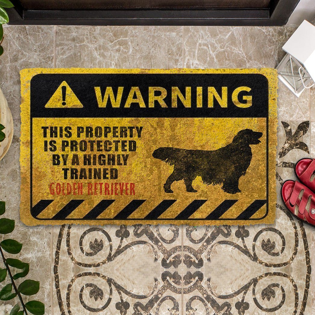 Gearhuman 3D This Property Is Protected By A Highly Trained Golden Retriever Doormat ZK0306218 Doormat 