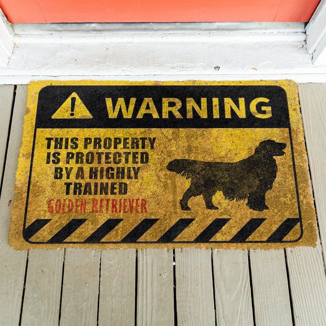 Gearhuman 3D This Property Is Protected By A Highly Trained Golden Retriever Doormat ZK0306218 Doormat 