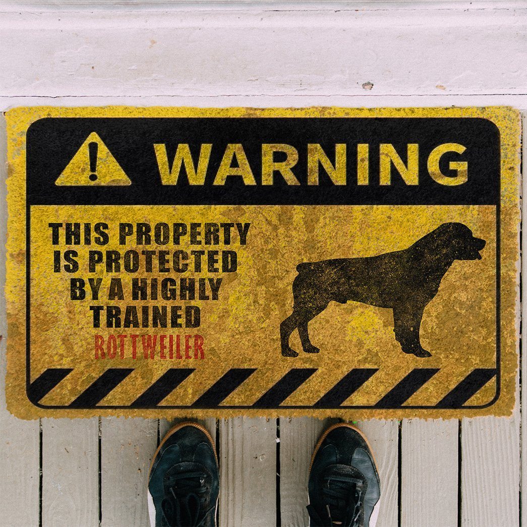 Gearhuman 3D This Property Is Protected By A Highly Trained Rottweiler Doormat ZK0306217 Doormat 
