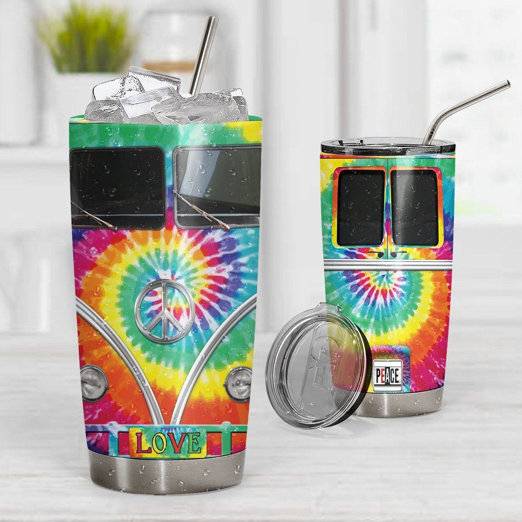 Gearhuman 3D Tie-Dye Hippie Van Custom Design Vacuum Insulated Tumbler GV030914 Tumbler 