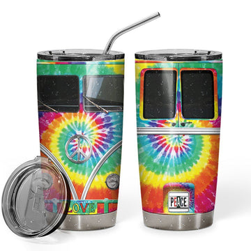 Gearhumans 3D Tie-Dye Hippie Van Custom Design Vacuum Insulated Tumbler