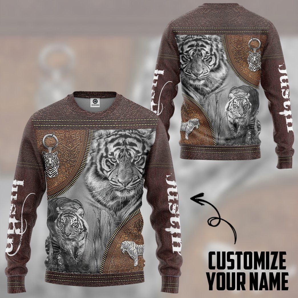 Gearhuman 3D Tiger Leather Custom Name Tshirt Hoodie Apparel GB26017 3D Apparel