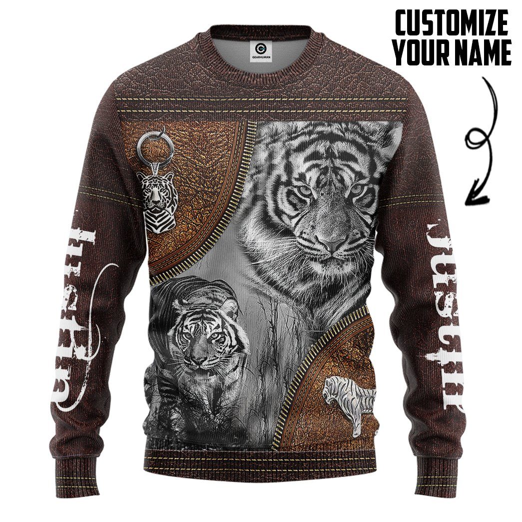 Gearhuman 3D Tiger Leather Custom Name Tshirt Hoodie Apparel GB26017 3D Apparel Long Sleeve S