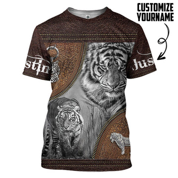 Gearhumans 3D Tiger Leather Custom Name Tshirt Hoodie Apparel