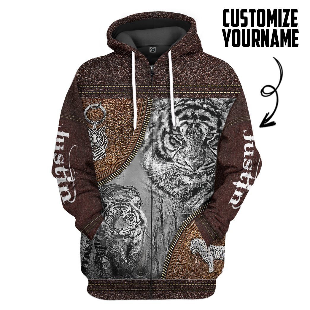 Gearhuman 3D Tiger Leather Custom Name Tshirt Hoodie Apparel GB26017 3D Apparel Zip Hoodie S