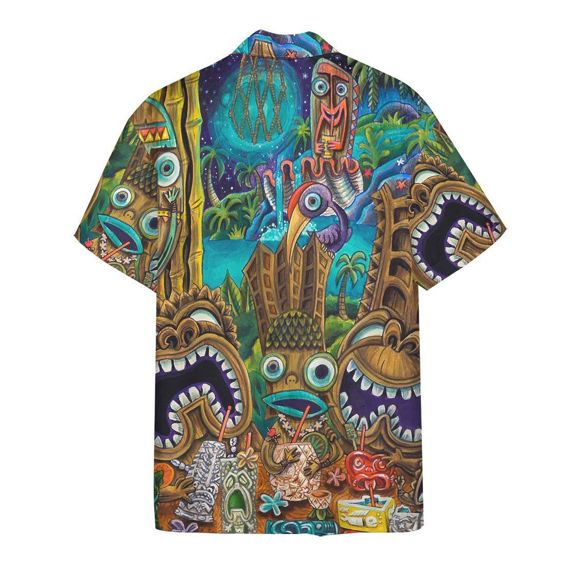 Gearhuman 3D Tiki At Jungle Night Hawaii Shirt ZK1406219 Short Sleeve Shirt 