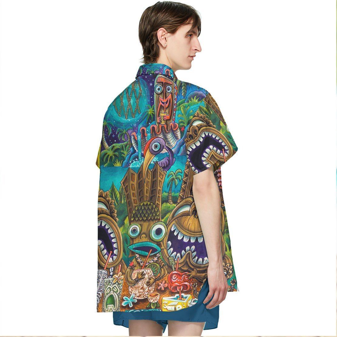 Gearhuman 3D Tiki At Jungle Night Hawaii Shirt ZK1406219 Short Sleeve Shirt 