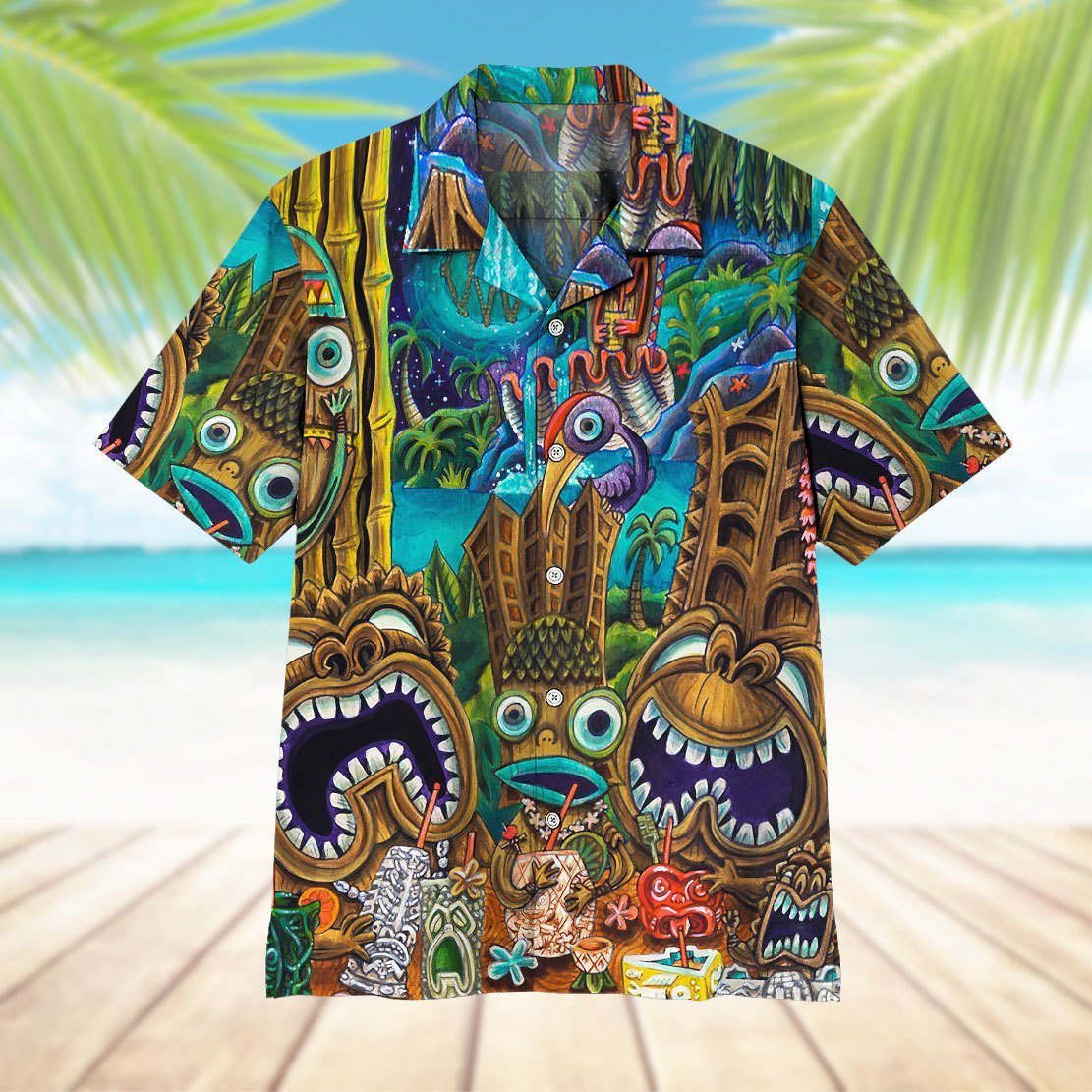Gearhuman 3D Tiki At Jungle Night Hawaii Shirt