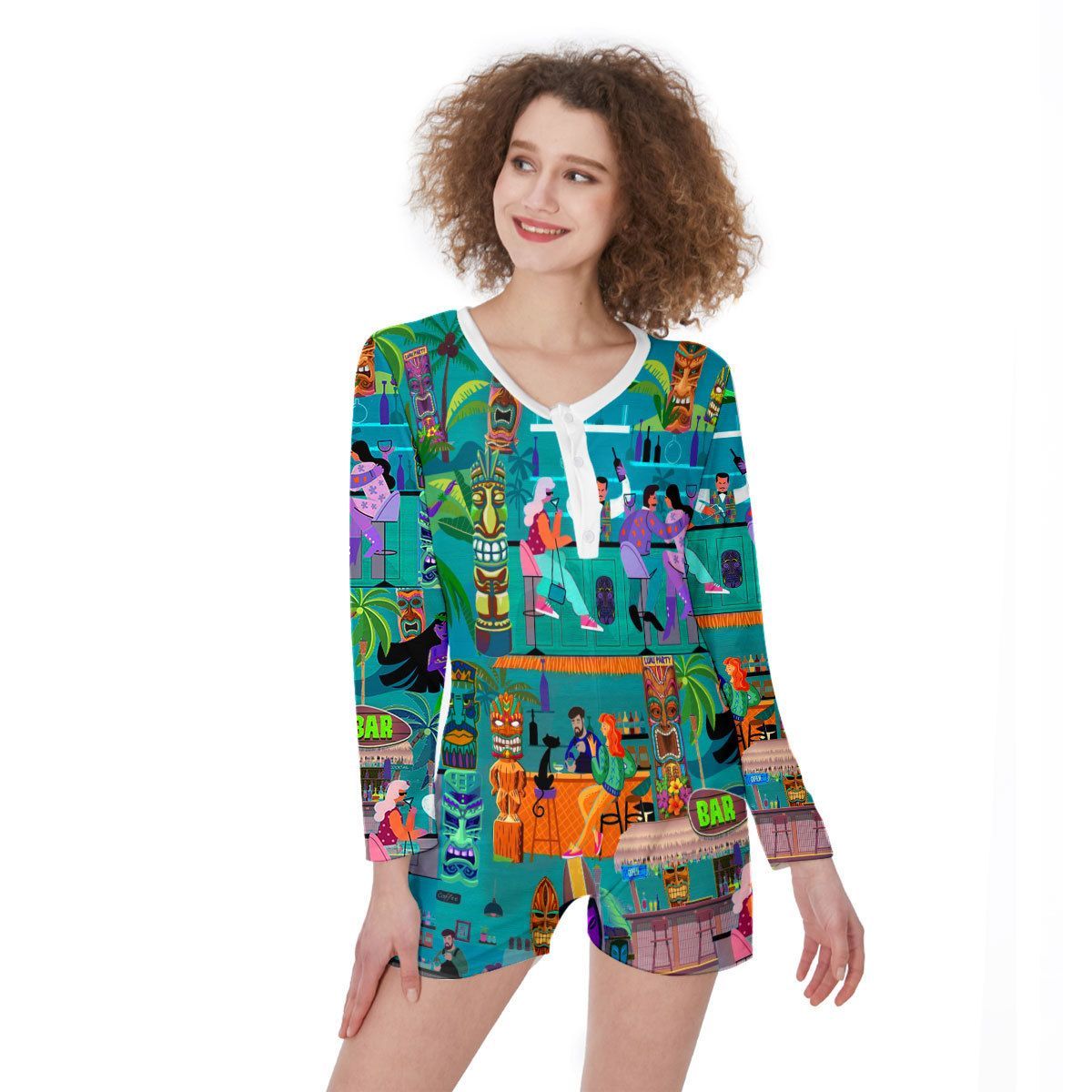 Gearhuman 3D Tiki Tiki Chilling Time In The Big Island Women One Piece Pajamas ZK0207217 One piece women pajamas 