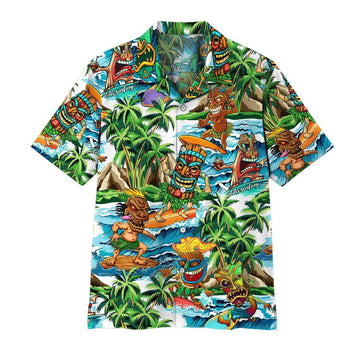 Gearhuman 3D Tiki Tiki Surfing Hawaii Shirt ZZ2506211 Short Sleeve Shirt Short Sleeve Shirt S 