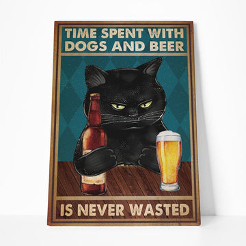 Gearhumans 3D Time Spent With Black Cat And Beer Custom Canvas