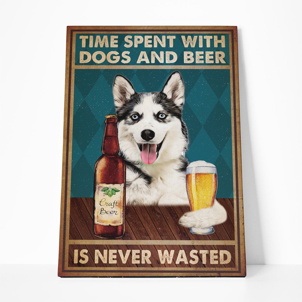 Gearhuman 3D Time Spent With Husky And Beer Custom Canvas GB18024 Canvas 1 Piece Non Frame M