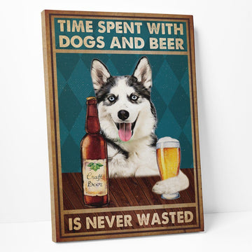 Gearhumans 3D Time Spent With Husky And Beer Custom Canvas