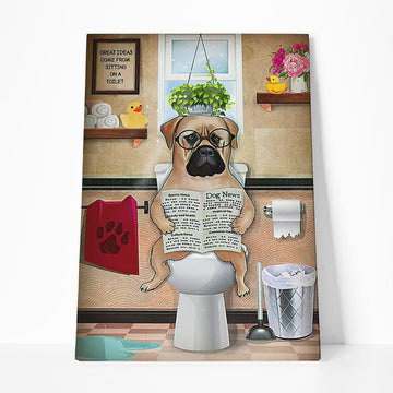 GearHuman 3D Toilet Seat Reading Newspaper Bullmastiff Dog Canvas GR190114 Canvas 1 Piece Non Frame M