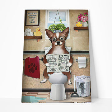 GearHuman 3D Toilet Seat Reading Newspaper Chihuahua Dog Canvas GR190115 Canvas 1 Piece Non Frame M