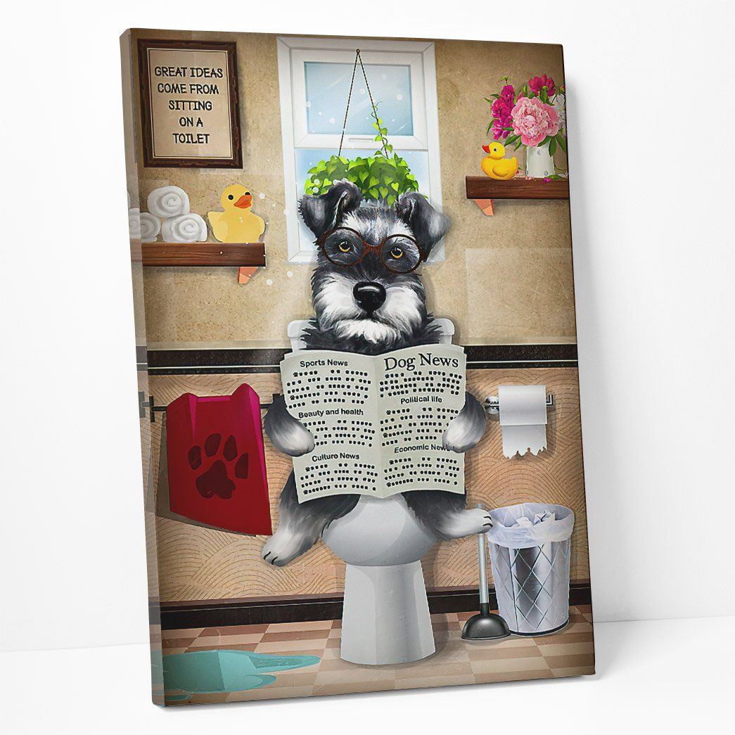 GearHuman 3D Toilet Seat Reading Newspaper Miniature Schnauzer Dog Canvas GR200127 Canvas 