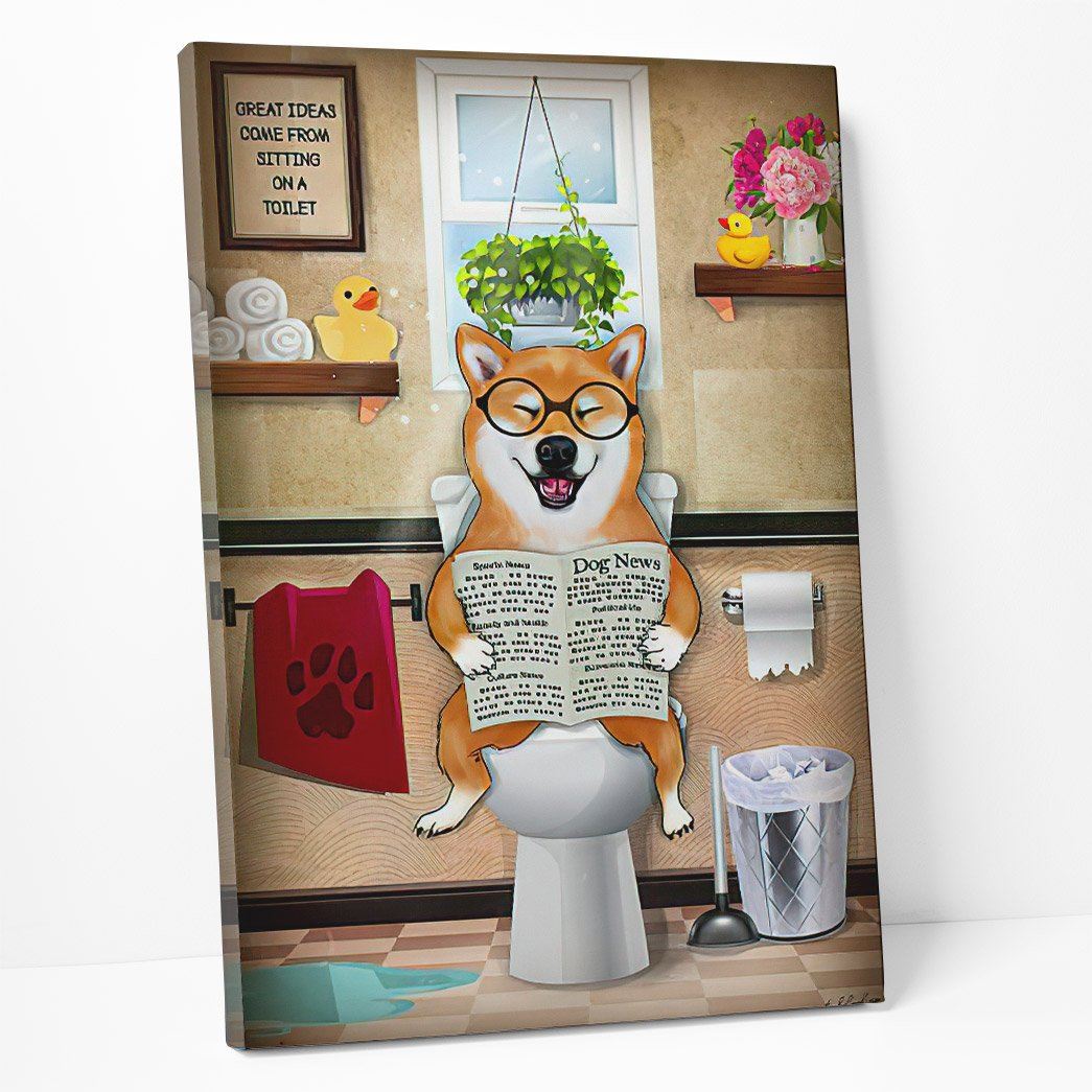 GearHuman 3D Toilet Seat Reading Newspaper Shiba Inu Dog Poster GR19019 Canvas 