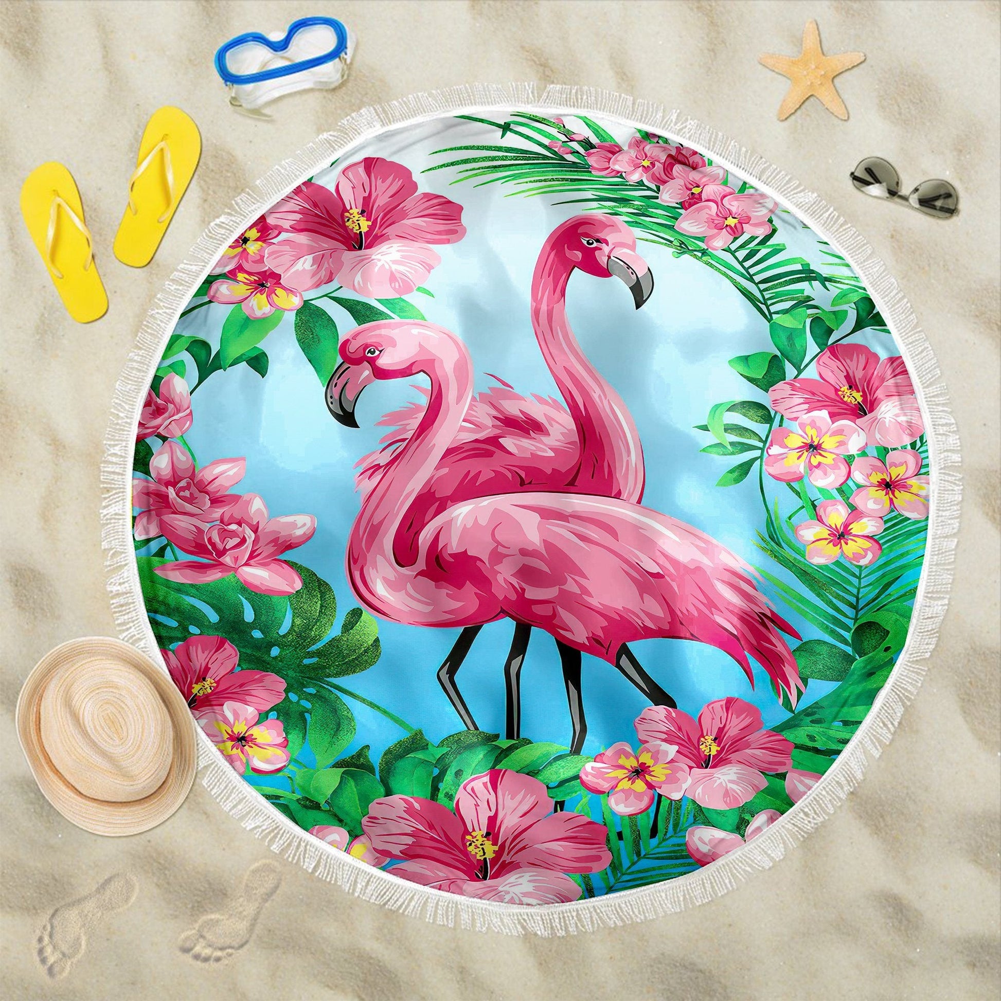 Gearhuman 3D Tropical Flamingo Custom Round Beach Towel GW0907216 Round Beach Towel 