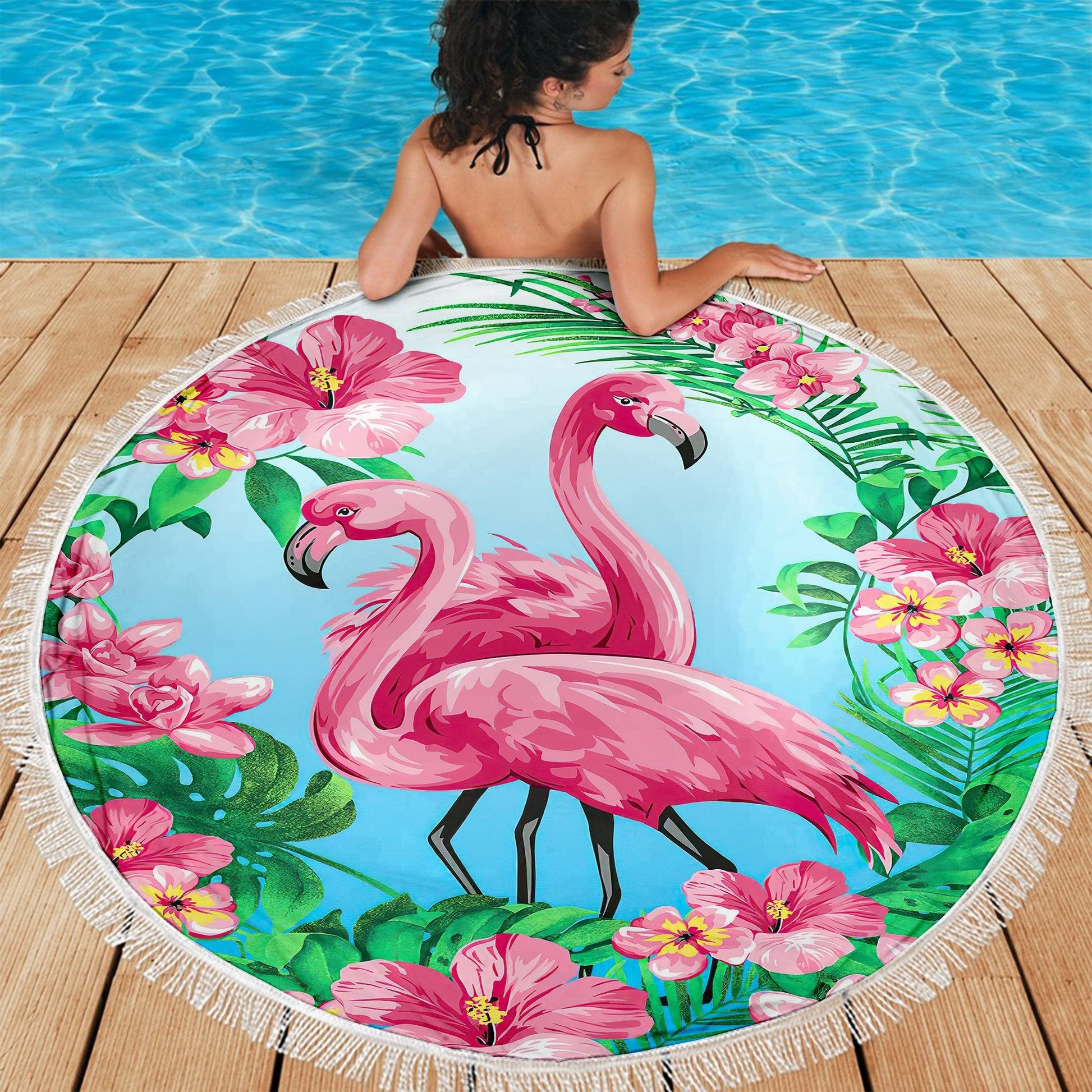 Gearhuman 3D Tropical Flamingo Custom Round Beach Towel GW0907216 Round Beach Towel 