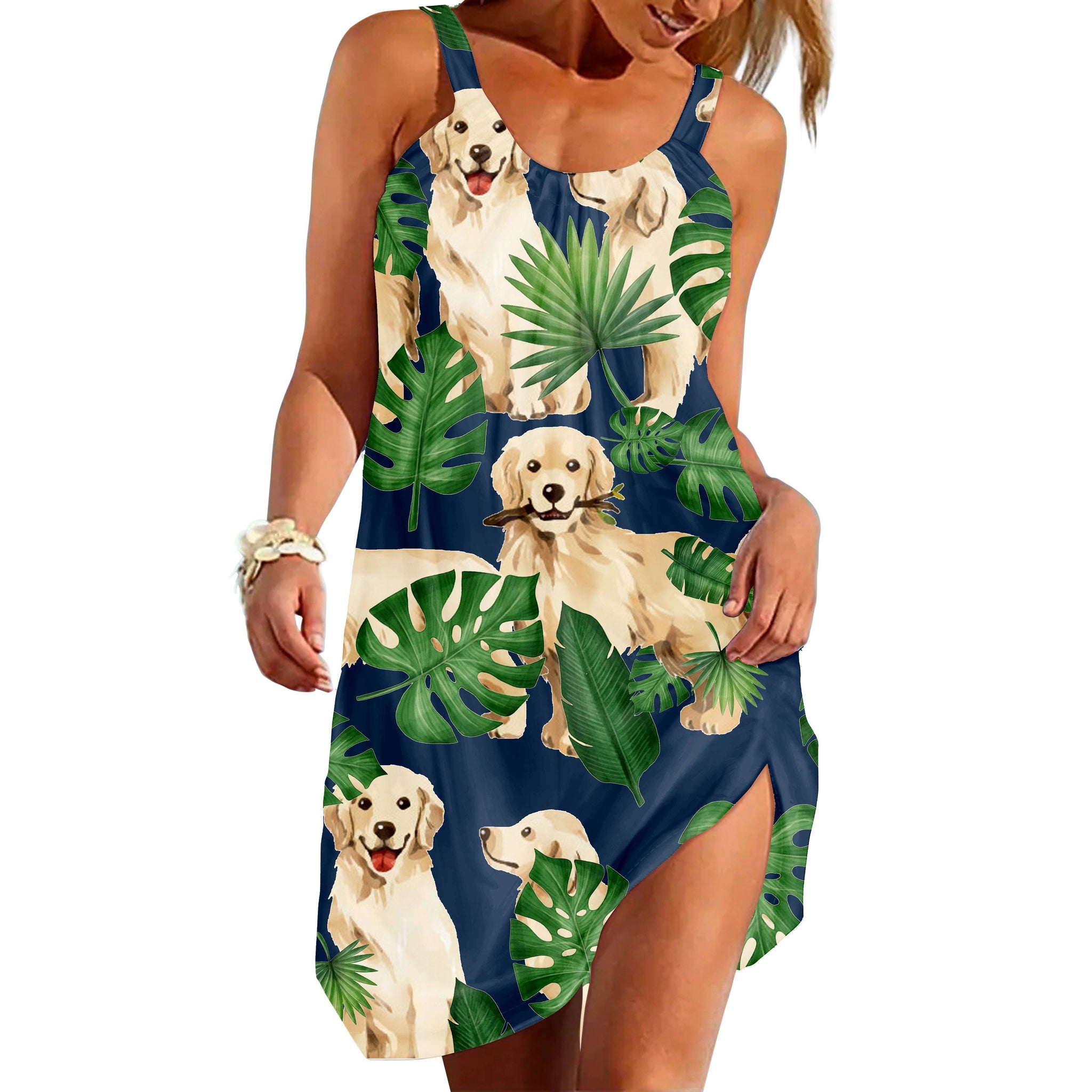 Gearhuman 3D Tropical Golden Retrievers Sleeveless Beach Dress ZK0706214 Beach Dress Beach Dress S 
