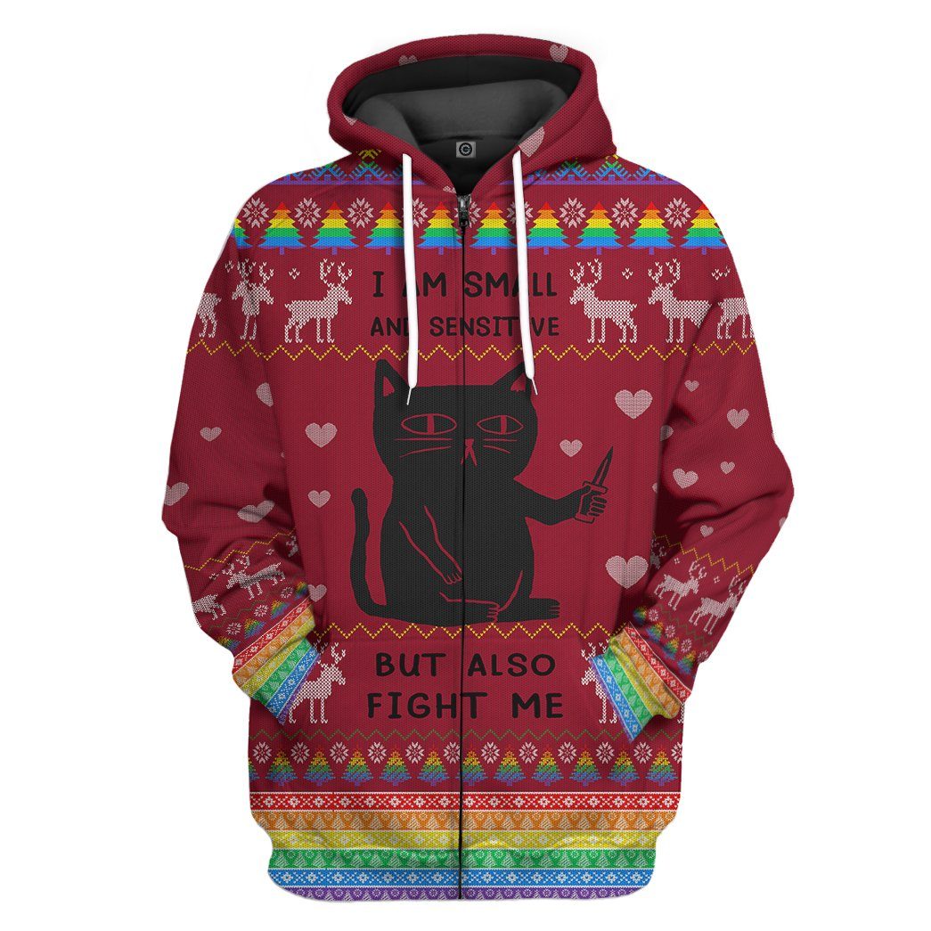 Gearhuman 3D Ugly Christmas I Am Small And Sensitive But Also Fight Me Custom Hoodie Apparel GN1011201 3D Apparel Zip Hoodie S 