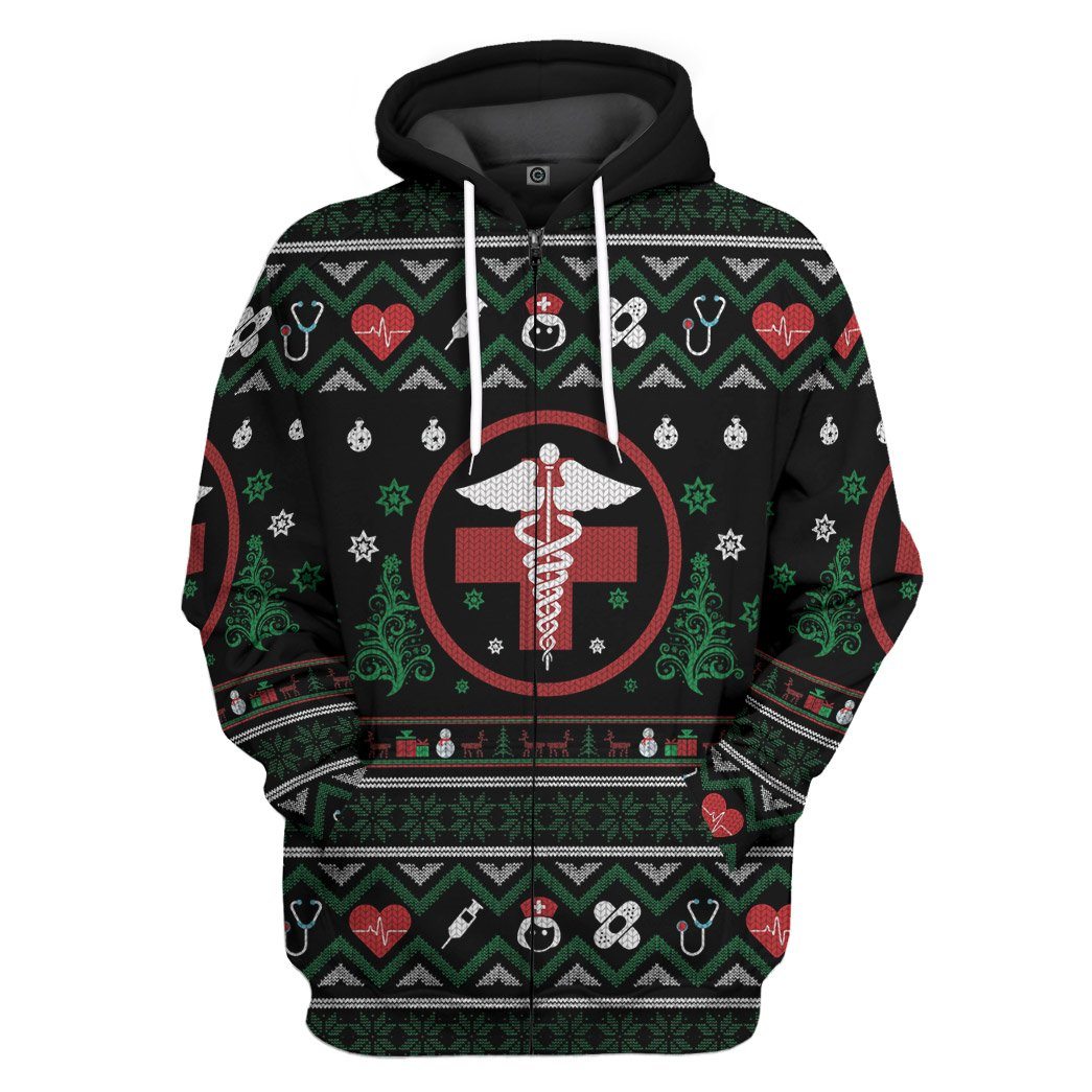 Gearhuman 3D Ugly Nurse Christmas Sweaters Custom Hoodie Apparel GW141018 3D Apparel Zip Hoodie S 