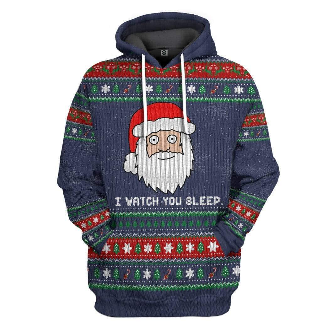 Gearhuman 3D Ugly Santa Watchs You Sleep Custom Hoodie Apparel GN170812 3D Custom Fleece Hoodies Hoodie S 