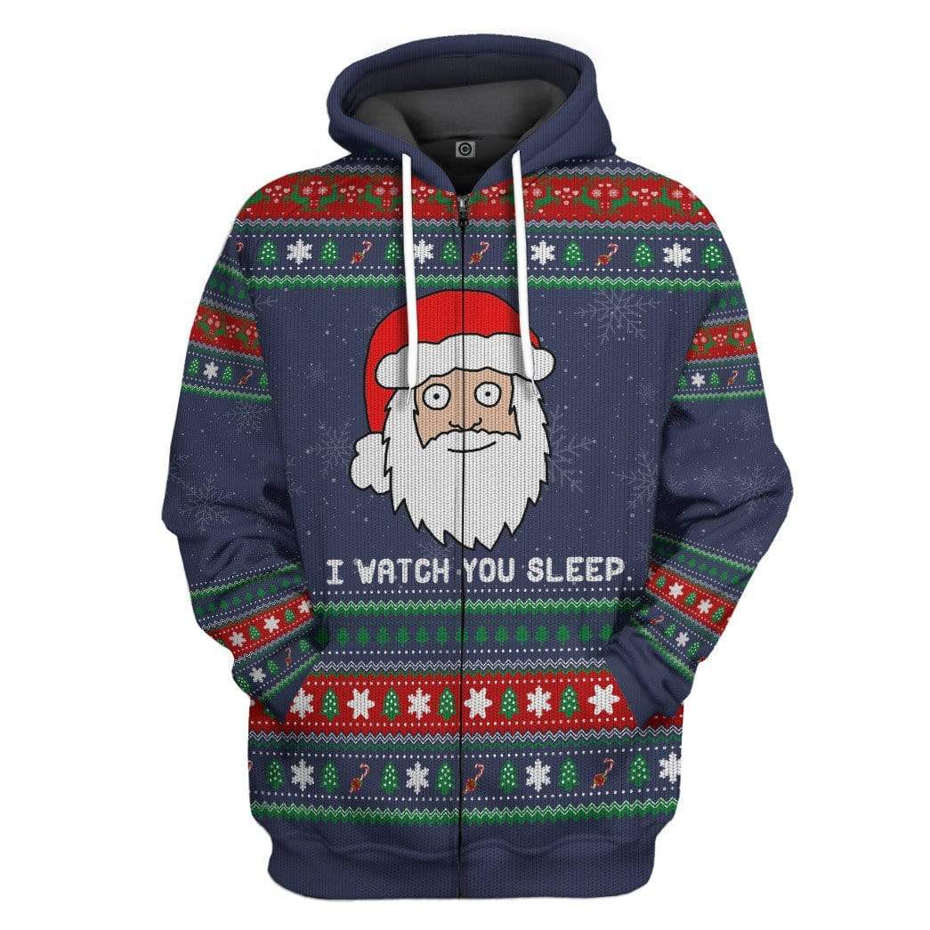 Gearhuman 3D Ugly Santa Watchs You Sleep Custom Hoodie Apparel GN170812 3D Custom Fleece Hoodies Zip Hoodie S 