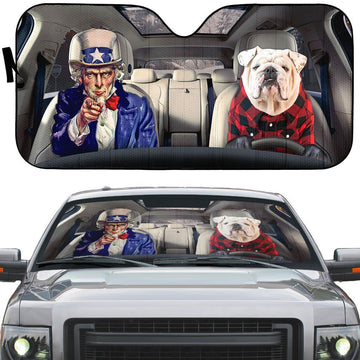 Gearhumans 3D Uncle Sam And Bulldog Custom Car Auto Sunshade