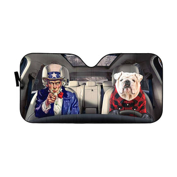 Gearhumans 3D Uncle Sam And Bulldog Custom Car Auto Sunshade