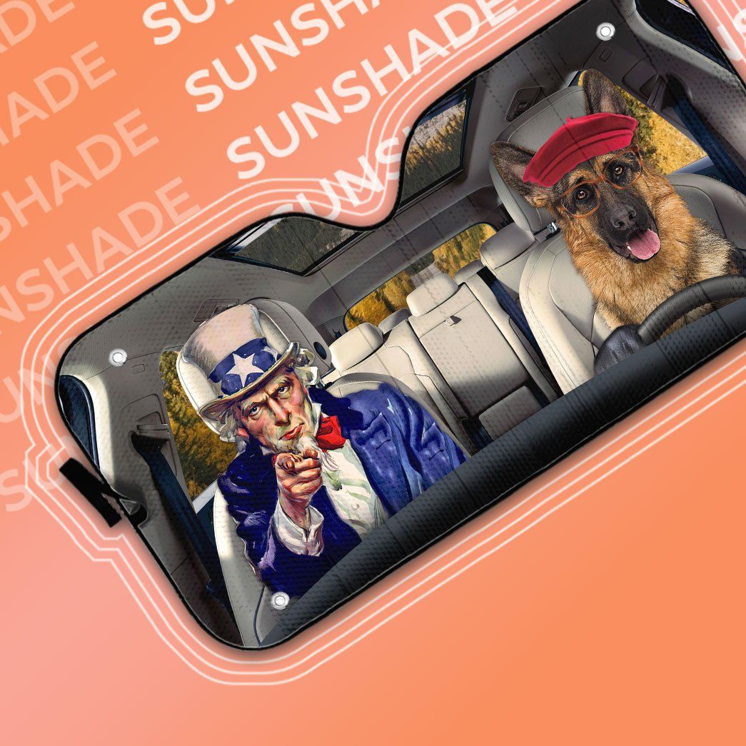 Gearhuman 3D Uncle Sam And German Shepherds Custom Car Auto Sunshade GV010917 Auto Sunshade 