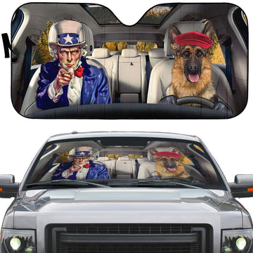 Gearhumans 3D Uncle Sam And German Shepherds Custom Car Auto Sunshade