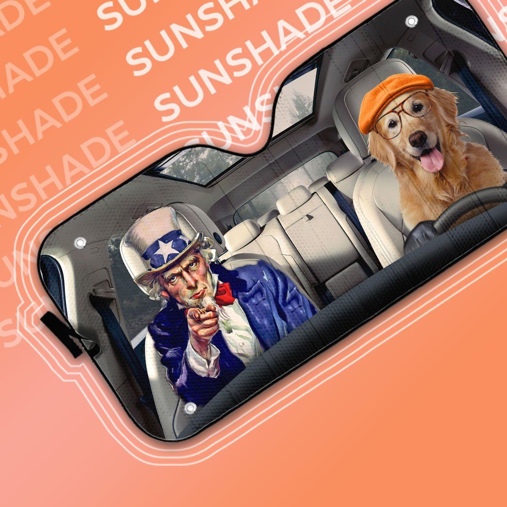 Gearhuman 3D Uncle Sam And Golden Retriever Custom Car Auto Sunshade GV010914 Auto Sunshade 