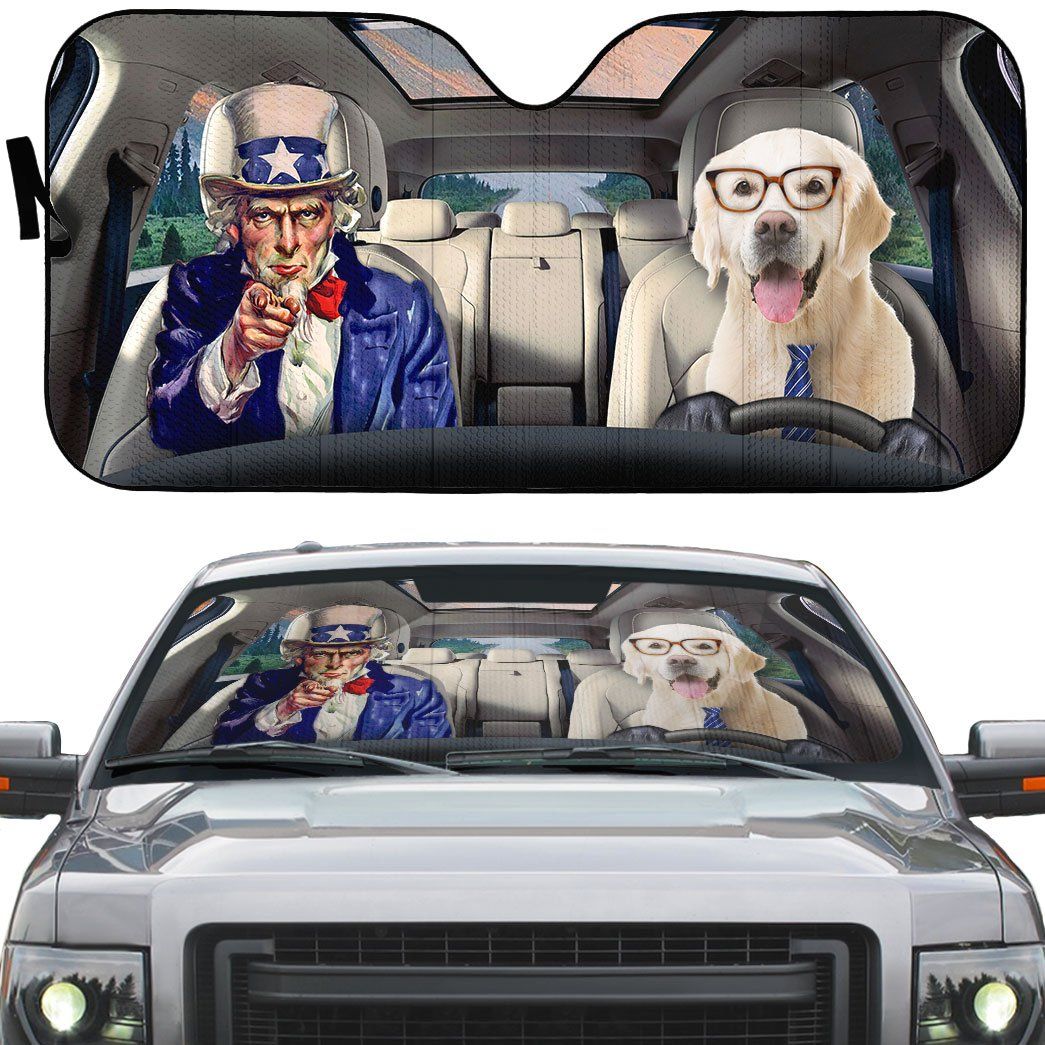 Gearhuman 3D Uncle Sam And Labrador Retriever Custom Car Auto Sunshade GV010915 Auto Sunshade 