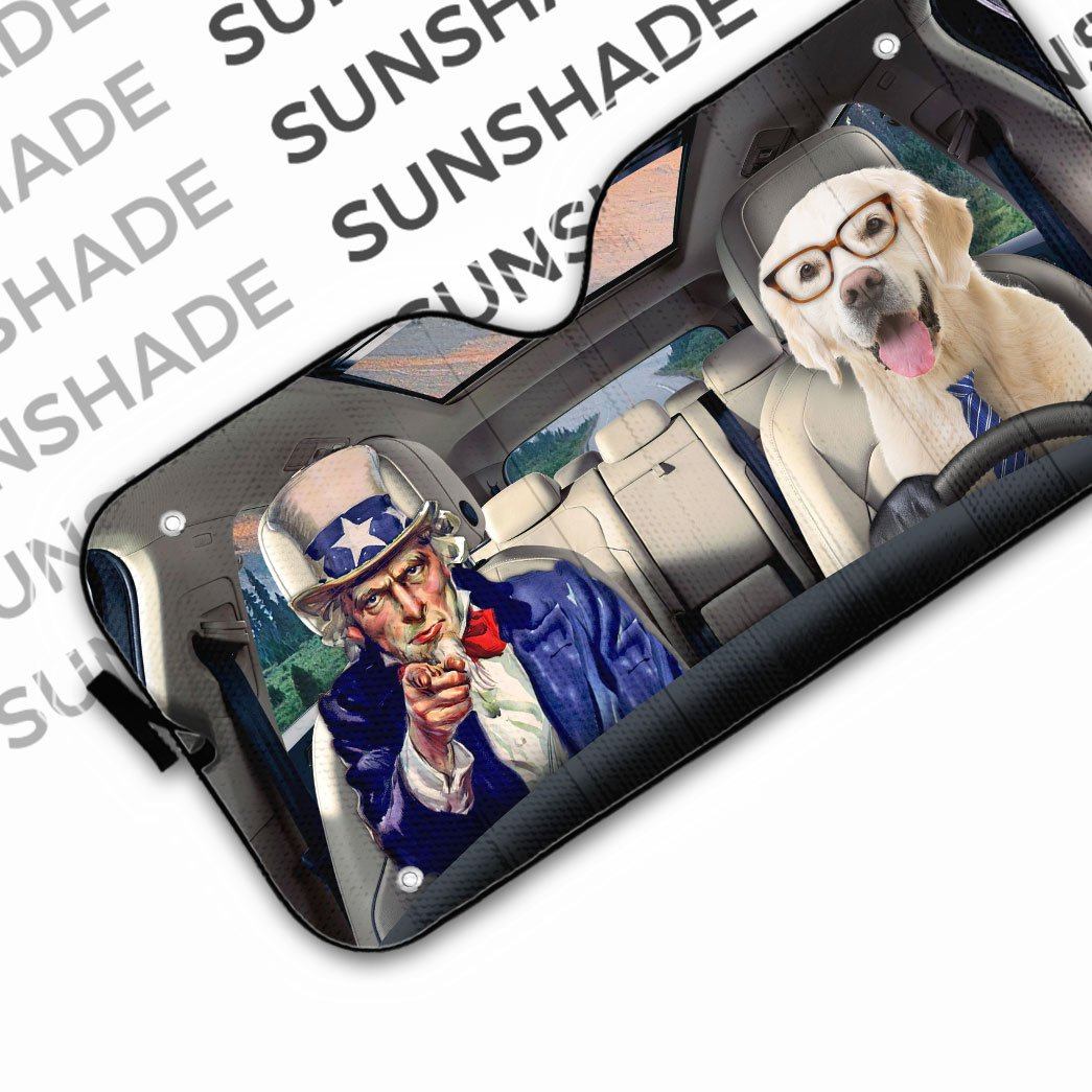 Gearhuman 3D Uncle Sam And Labrador Retriever Custom Car Auto Sunshade GV010915 Auto Sunshade 
