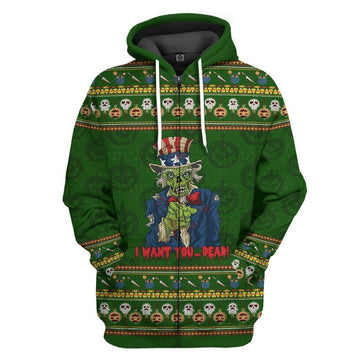 Gearhumans 3D Uncle Sam Zombie Ugly Sweater Halloween Custom Hoodie Apparel