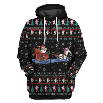 Gearhumans 3D Unicorn Santa Ugly Christmas Sweater Custom Hoodie Apparel