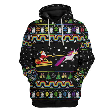 Gearhuman 3D Unicorn Xmas Ugly Christmas Sweater Custom Hoodie Apparel GV07106 3D Apparel Zip Hoodie S 