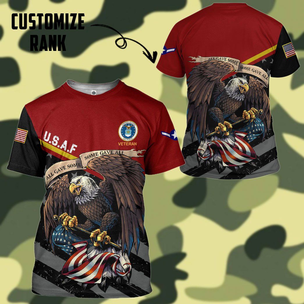 Gearhuman 3D United States Air Force Veteran Red Custom Rank Tshirt Hoodie Apparel GVC261022 3D Apparel 