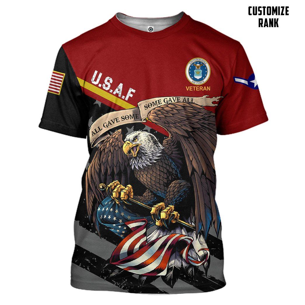 Gearhuman 3D United States Air Force Veteran Red Custom Rank Tshirt Hoodie Apparel GVC261022 3D Apparel T-Shirt S 