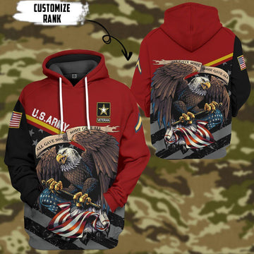 Gearhumans 3D United States Army Veteran Red Custom Rank Tshirt Hoodie Apparel